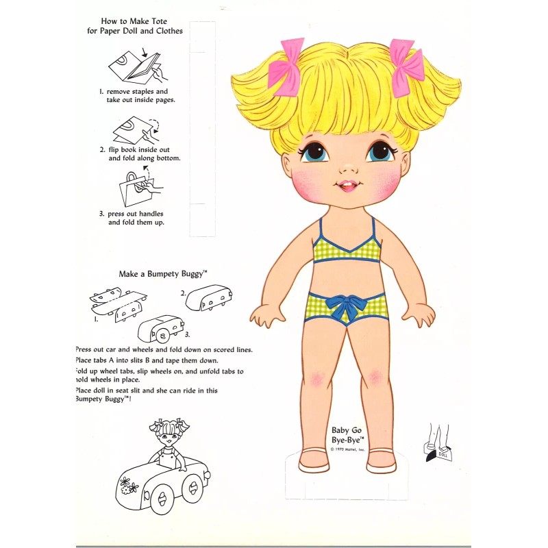 VINTAGE BABY GO BYE-BYE PAPER DOLL LASER REPRODUCTION~Org Sz UNCUT