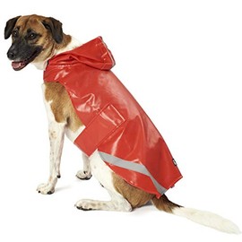 PetRageous 8403RLG London Slicker Water Repellent Dog Raincoat with Dog Leash Opening 19-Inch Long Lightweight Jacket for Large Dogs, Red