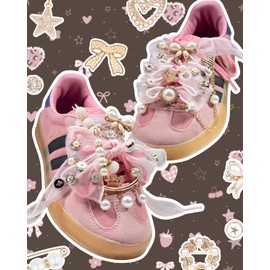 DoDoBeads 68 Pcs Shoe Charms for Sneakers, Elegant Sneaker Charms Kit with Pearls, Crowns, Ribbons & Satin/Lace Shoelaces, Sock Charm for Women, DIY Shoe Lace Decorations