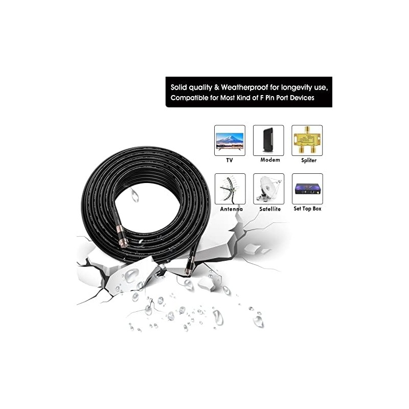 RELIAGINT 10ft, Black RG6 Coaxial Cable with F Connector,F81/RF Double