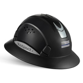 UNINOVA Full Brim Hard Hat Vented Construction Helmet Cascos De Construccion Work Helmet 6 Point Suspension ABS Safety Helmet OSHA Approved Hard Hat with Chin Strap(FB-Black)