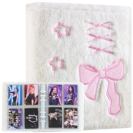 Kpop Photocard Binder Bow Tie Star Card Binder Kpop Binder A6 Photocard Holder Kpop Plush Photo Card Holder Kpop Photo Album Holder with 10 Sheets 4 Compartments Photo Pockets for Album Notebook