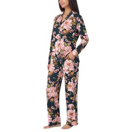 Room Service Womens 2-Piece Shawl Collar Pajama Set (US, Alpha, XX-Large, Regular, Regular, Pink/Black Floral)