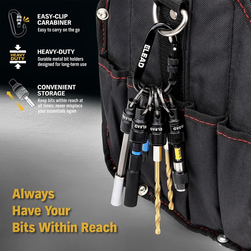ELEAD 6-Piece Bit Holder Key Chain, 1/4 inch Black Hex