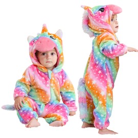 LOLANTA Baby Animal Costume Unicorn Jumpsuit Hooded Toddlers Fleece Rompers Birthday Gifts (Rainbow, 30-36 Months)