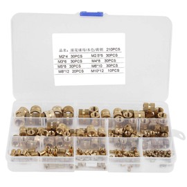 210Pcs Female Thread Knurled Nuts, M2 ​M2.5 ​M3 ​M4 ​M5 ​M6 ​M8 ​M10 Insert Nuts Brass Threaded Embedment Nut Assortment Kit for 3D Printing Plastic Parts