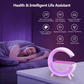 LED Table Lamp with Wireless Charger, RGB Color Changing Ambient Light, Dimmable Night Light with Music Sync, Smart Lamp and Bluetooth Speaker with Charger, Smart Mood Light for Bedroom, Dorm