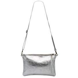 SH Leder Clara G396 Genuine Leather Shoulder Bag Clutch in Vintage Look Medium Size Evening Bag 33 x 22 cm, silver