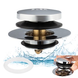 Artiwell Universal Tip Toe Bath Drain Stopper and Cover, Bathtub Drain Stopper, Replaces Lift and Turn, Tip-Toe and Trip Lever drains for Tub, EZ Installation and Clearing (Chrome Plated)