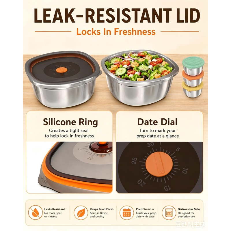 Miradexic 3-Pack Stainless Steel Salad Bowls to Go for Lunch,