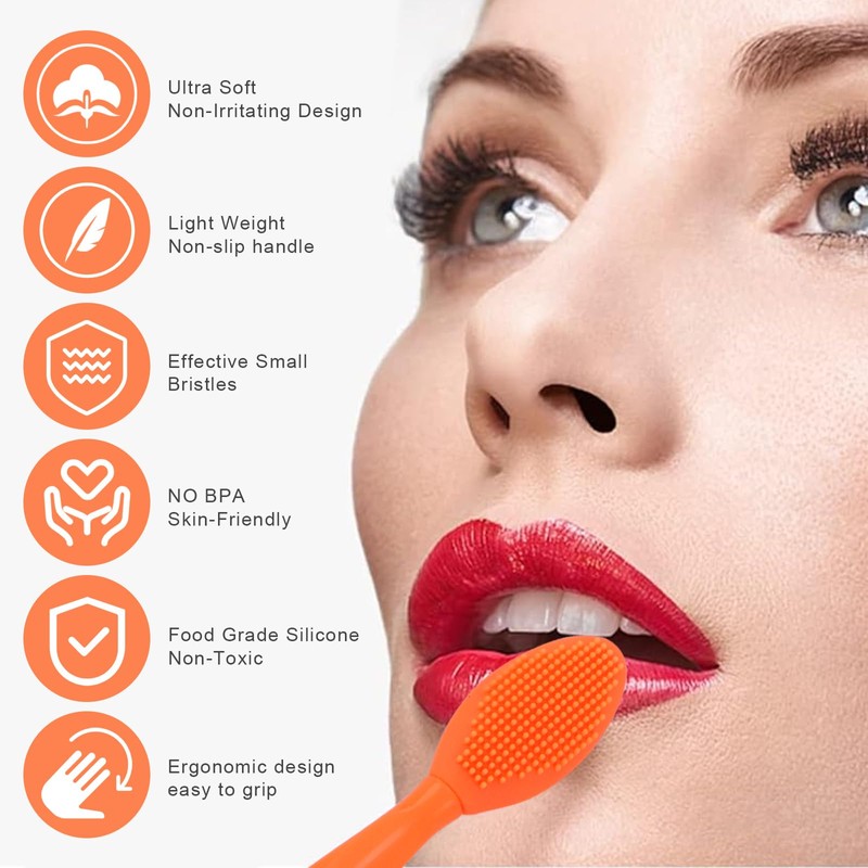 Lip Scrub Brush,Double-Sided Silicone Exfoliating Lip Brush Tool for Smoother