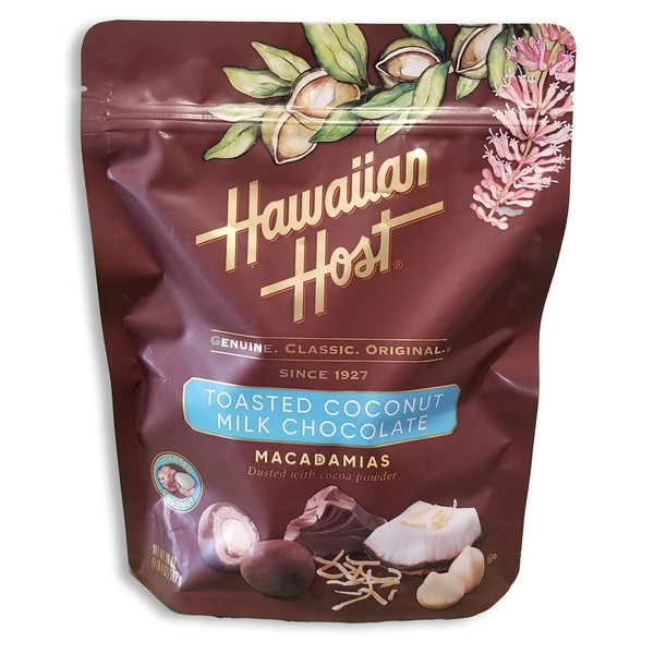 Hawaiian Host Toasted Coconut Milk Chocolate Macadamias- Dusted with Gourmet Cocoa Powder