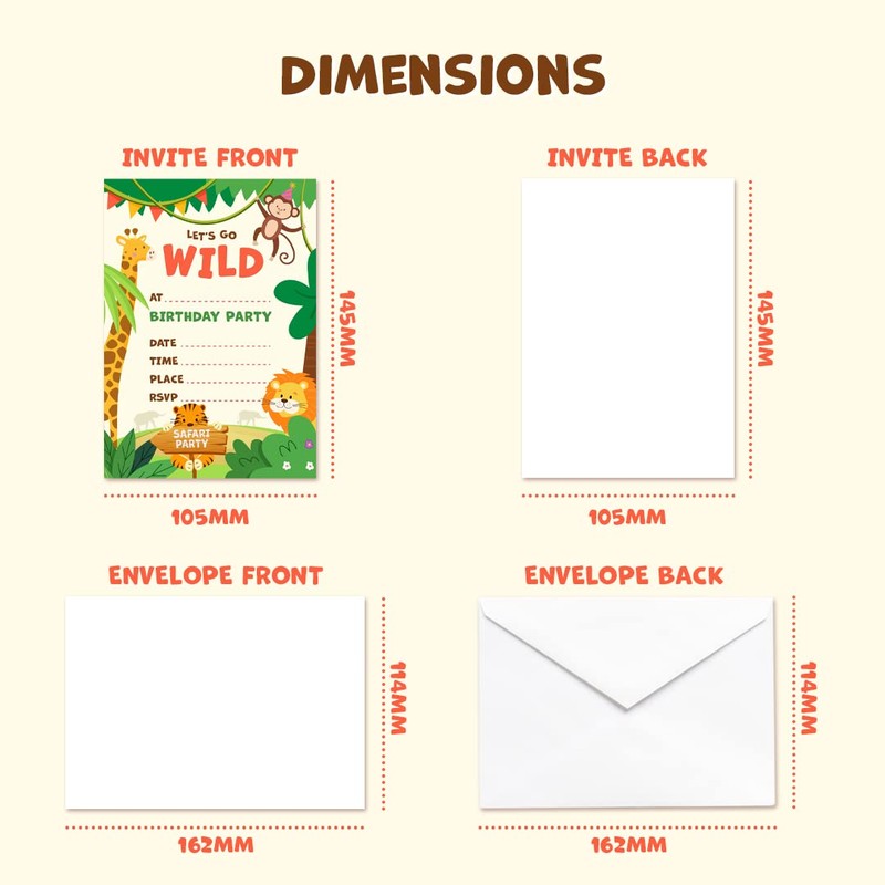 32 Safari Party Invites Kids Childrens Birthday Party Invitations with