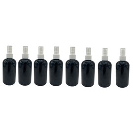 Natural Farms 8 oz Black Boston BPA FREE Bottles - 8 Pack Empty Refillable Containers - Essential Oils Cleaning Products - Aromatherapy | White Fine Mist Sprayers - Made in the USA