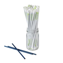 Restaurantware Basic Nature 8.3 Inch Disposable Straws 2000 Sustainable Straws - Wrapped Won't Alter Flavors Midnight Blue PLA/PBAT Straws For Hot And Cold Drinks