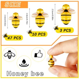 60 Pcs Tiny Resin Bees for Crafts Bulk Small Mini Plastic 3D Flatback Bee Charm Embellishments for Summer Honey Themed Decor Art DIY Crafts Home Decoration