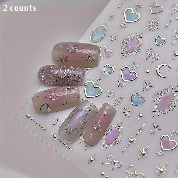 3D Nail Art Sticker, 2 Counts/set Heart & Moon &