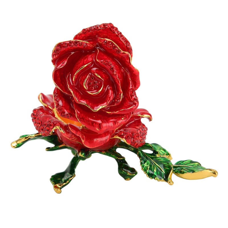 Trinket Box Rose Shape Exquisite Elegant Shiny Jewelry Rings Storage