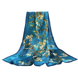 ANDANTINO 100% Pure Mulberry Silk Scarf 43" Large Square Lightweight Headscarf& Shawl–Women Hair Wraps-With Gift Packed (Oil Painting-Apricot)