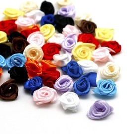 Pack of 100 Roses 1.5 cm Small Artificial Flowers Rose Heads Satin Roses Patches Flowers Appliques for Crafts Patches Decorative Roses Mini Fabric Roses DIY Accessories Party Home Wedding Decoration,