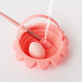 DEPOZA 3-in-1 Makeup Brush Cleaner Bowl | Silicone Cleaning Mat with Drying Rack & Storage Slots | Wash, Dry & Organize Cosmetic Brushes for Travel or Home Use (Stone Gray)