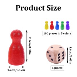 CANRNYACBZ Pack of 100 Toy Figures for Board Games Colourful Halma Gel Set and 5 Wooden Dice for Board Games Red, Yellow, Blue, Green, Purple Wooden Dolls Toy Figures Halma Gel 25 x 12 cm Mill Stones