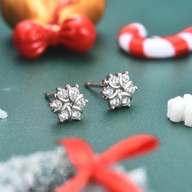 Silver Christmas Stud Earrings for Women, Flashing Christmas Snowflake Cubic Zirconia Stud Earrings Jewelry Gifts for Girls Kids with Gift Box