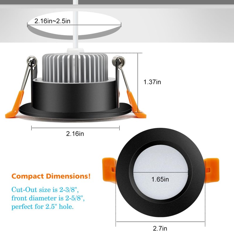 2 Inch LED Downlight, Recessed Lighting Dimmable Ceiling Light, 3W,