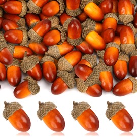 JULBEAR 80 Pack Artificial Acorns, Natural Fake with Acorn Cap for DIY Crafting Autumn Thanksgiving Festival Decoration Christmas Tree DIY Home Table Decor (Light Color)