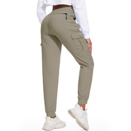 LadyJoy Womens Cargo Pants Hiking Womens Cargo Joggers with Pockets Ankle Lightweight Summer Scrub Parachute Golf Travel Pants Quick Dry Elastic Waist Drawstring 29'' Khaki 2XL