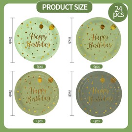 EVYIENEN 24PCS Sage Green Paper Plates, 7 Inch Disposable Gradient Green Party Plates 4 Colors Round Dessert Dinner Plates for Birthday Wedding Shower Party Supplies