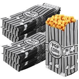 CHUENKUK Pack of 300 Popcorn Bags, Small Popcorn Bags in Vintage Retro Style, Oil-Resistant Coating, Black and White Striped, 21 x 9 x 6 cm