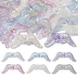 UR URLIFEHALL 30 Pcs 6 Colours Acrylic Angel Wing Beads Iridescent Fairy Wings Spacer Beads for Jewellery Making Hairband Craft Gift Decor