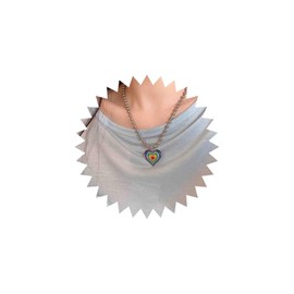 Yheakne Boho Colourful Heart Pendant Necklace Vintage Enamel Rainbow Heart Necklace Large Heart Choker Necklace Silver Ball Chain Necklace Jewellery for Women and Girls, Zinc, No Gemstone