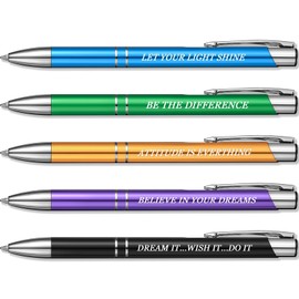Nezyo 5 Pack Inspirational Quotes Ballpoint Pen Motivational Pens Metal Inspirational Pen Set Motivational Black Ballpoint Gifts Pen for Student Teacher Men Women Home Classroom Office Supplies