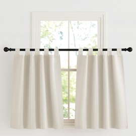 KGORGE Net Curtains, 90 cm High Blackout Curtains, Beige, Loop Curtain, Opaque, Short Tab-Top Curtain, Set of 2, H 90 x W 90 cm, Bedroom Modern Thermal Curtain, Light Beige