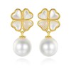 TIFLA Women's Earrings, Pearl, Dangling, 925 Silver, Four Leaf Clover,