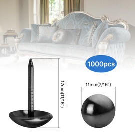 Worldity 1000 Pcs Upholstery Tacks, 17mm 11/16" Thumb Tacks, Decorative Furniture Nails Pins, Metal Black Thumb Tacks for Upholstered Furniture Cork Board, Home Decor