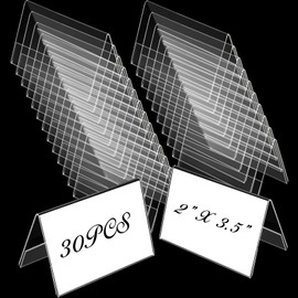 Fulmoon 30 Pcs Mini Acrylic Sign Holder, 2 x 3.5 Inches Small Clear Sign Display Holder Acrylic Name Plate for Desk Horizontal Nameplate Holder V Shaped Display for Office School Store Business