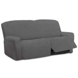 Easy-Going Oversized 6 Pieces Microfiber Stretch Sectional Recliner Loveseat Sofa Slipcover Soft Fitted Fleece 2 Seats Couch Cover Washable Furniture Protector with Elasticity for Kids Pet Gray