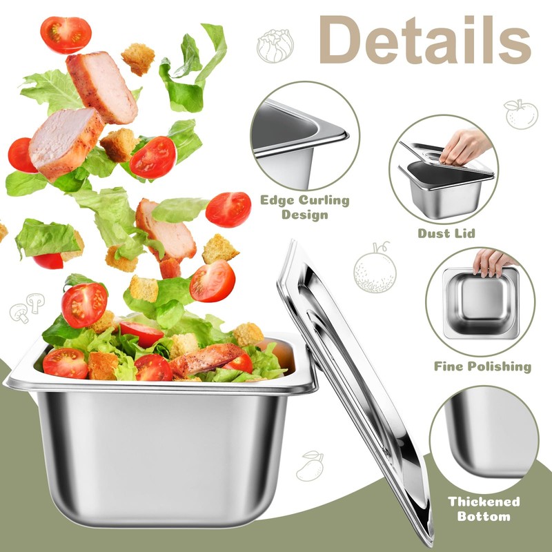 Ziliny 8 Set Stainless Steel Hotel Pans with Lids 1/6