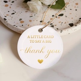 TQQBUU 50pcs Gold Foil Thank You Tags with String, Pre-Punched Hole Gift Tags with String - Perfect for Weddings, Baby Showers, Parties, Holidays, Anniversaries, Celebrations (2"*2")