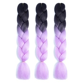 Braiding Hair Ombre Black to Light Purple Braid Hair Extensions Hot Water Setting High Temperature Synthetic Fiber 24 Inches(B27-3Pack)