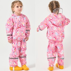 Fewlby Kids Rainsuit Cartoon Raincoat Set, Toddlers Waterproof Raincoat with Pants Child Rainset Rainwear