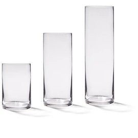 Set of 3 Glass Cylinder Vases for Centerpieces 6, 9, 10.5 Inch Tall, 3.5" Wide - Clear Glass Flower Vases for Pillar Candle, Hurricane Candle Holder, Floating Candles, Wedding Centerpiece