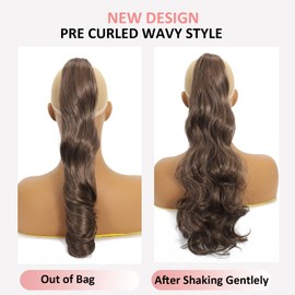 Webshaiy Ponytail Extension, Ponytail Hairpiece, Long Wavy Ponytail Braid Extension, Synthetic Hair Extensions, Claw Clip-In Hairpiece, Ponytail for Women, 55 cm, Golden Brown