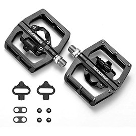 ROCKBROS Pedales de Bicicleta de Montaña MTB Pedales de Aluminio Compatibles con SPD Pedales Sin Clip de Doble Función Plataformas Planas Ligeras Antideslizantes 9/16 para Bicicletas de Montaña