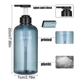 16.9 Oz Shampoo and Conditioner Dispenser with Black Plastic Pump, 3 Pack Shampoo Conditioner Body Wash Dispensers, Shower Soap Dispensers, Blue Plastic Refillable Shampoo and Conditioner Bottles