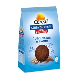 Céréal Senza Zuccheri, Frollini cacao e avena, Biscotti senza zucchero al gusto cioccolato, Fonte di proteine, Proteine 100% vegetali, Impatto ridotto sulla glicemia, Con fibre, 200g