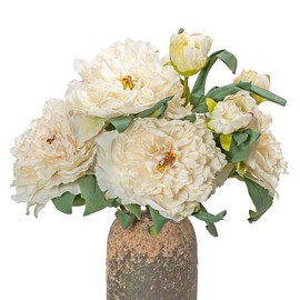 DUYONE Silk Peony Fake Flowers Large Long Stem Plants for Decoration Home Decor Living Room Artificial Flowers Decoration (Yellow 4pcs)